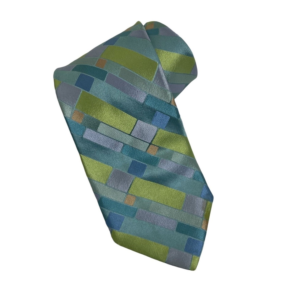 Ted Baker Tie Mens Teal Green Lavender Geometric Silk Woven Wedding Dapper